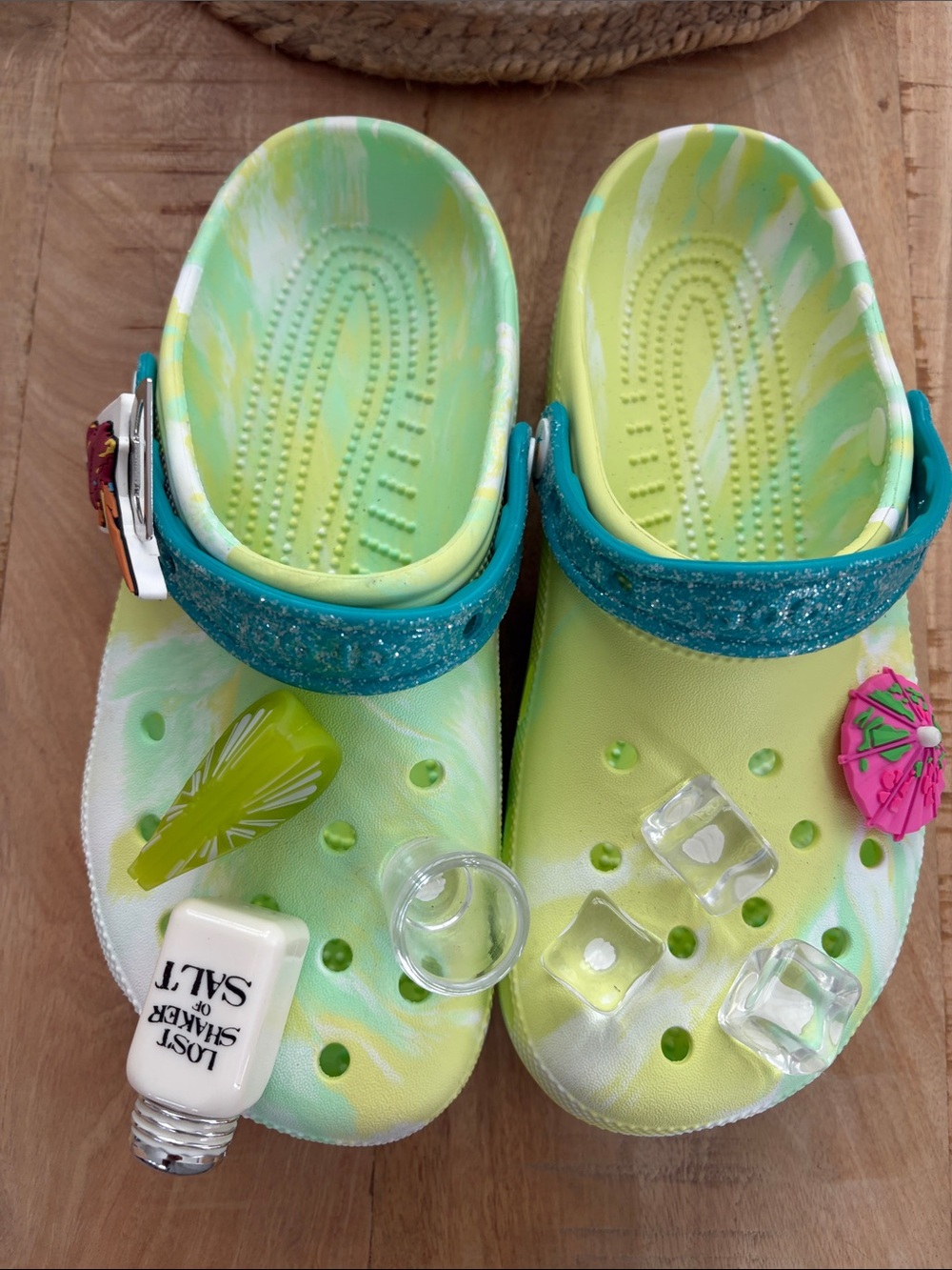 Mens / women’s Slip-On Clogs with Teal Strap - Neon Lime Swirl